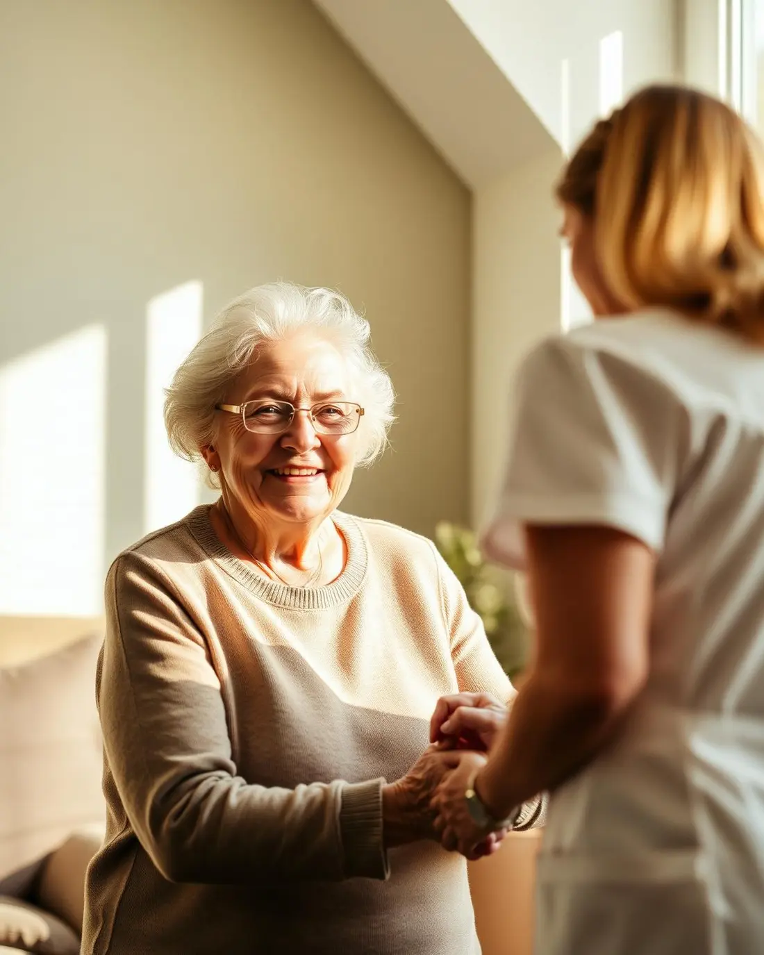 A nurse caring for an elderly resident at Cherry Ridge